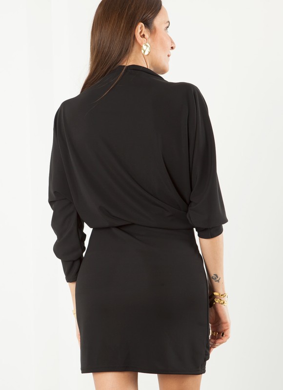 Vestido Drapeado Marrón y Negro Mujer | Elegante | Premonición.online