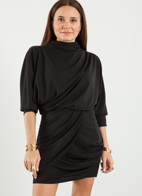 Vestido Drapeado Marrón y Negro Mujer | Elegante | Premonición.online