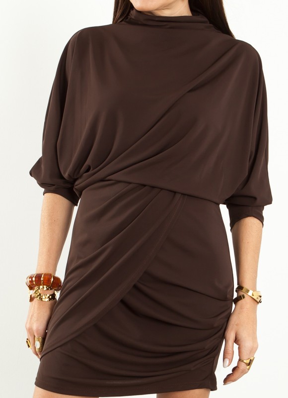 Vestido Drapeado Marrón y Negro Mujer | Elegante | Premonición.online