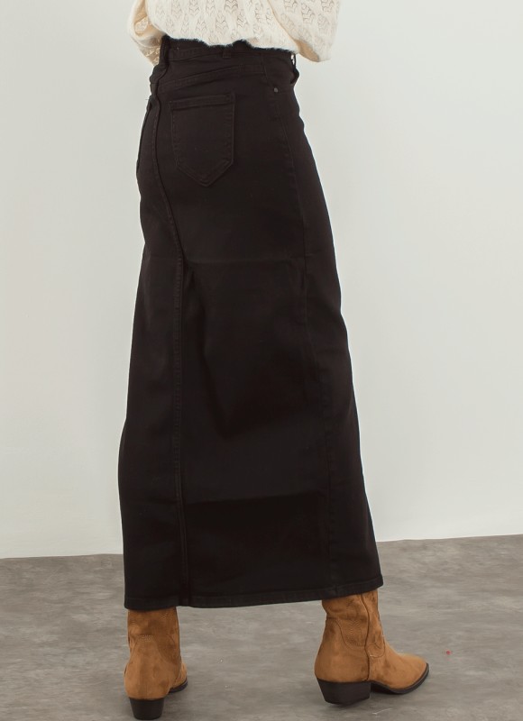 Falda Vaquera Midi Negra Mujer | Denim Tendencia | Premonición.online