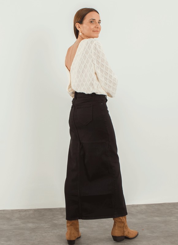 Falda Vaquera Midi Negra Mujer | Denim Tendencia | Premonición.online