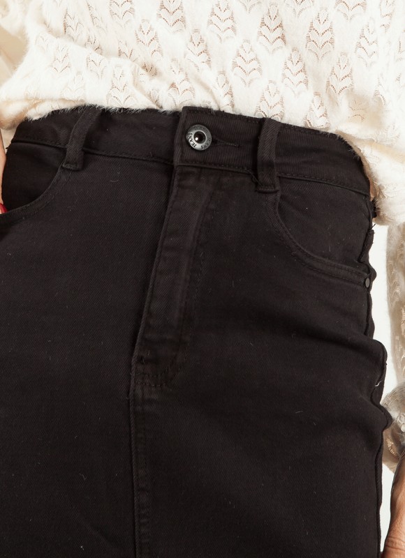 Falda Vaquera Midi Negra Mujer | Denim Tendencia | Premonición.online