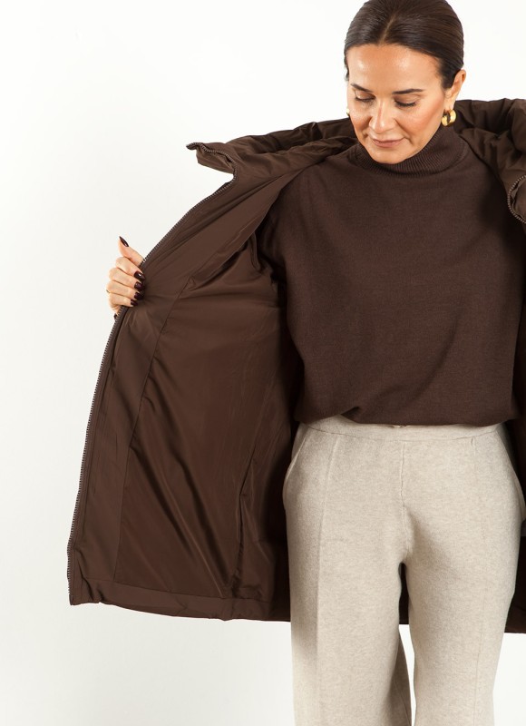 Abrigo Cuello Chimenea Mujer Kaki, Negro y Marrón | Premonición.online