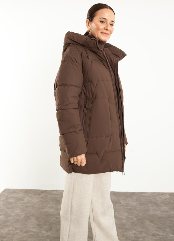 Abrigo Cuello Chimenea Mujer Kaki, Negro y Marrón | Premonición.online