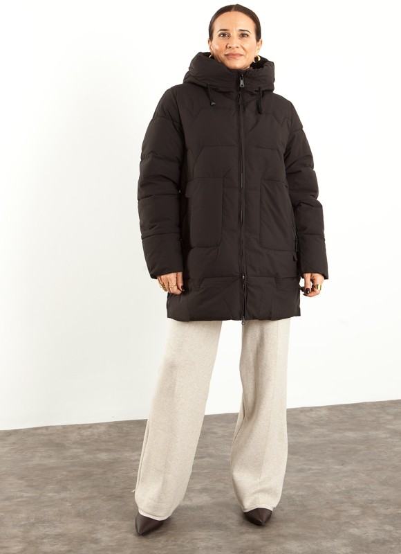 Abrigo Cuello Chimenea Mujer Kaki, Negro y Marrón | Premonición.online