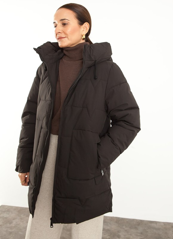 Abrigo Cuello Chimenea Mujer Kaki, Negro y Marrón | Premonición.online