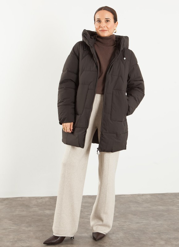 Abrigo Cuello Chimenea Mujer Kaki, Negro y Marrón | Premonición.online