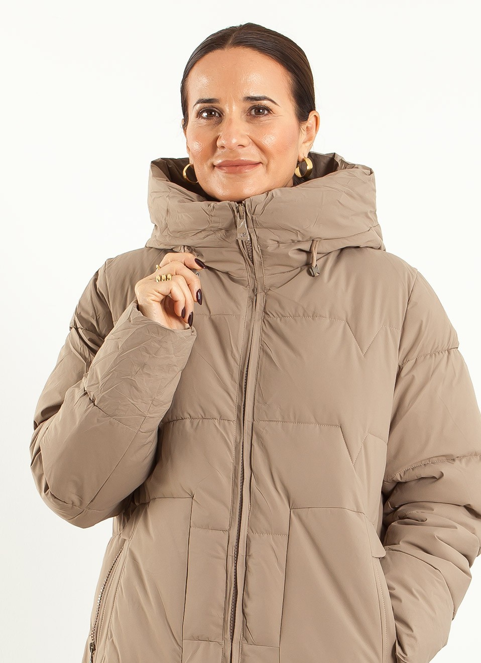 Abrigo Cuello Chimenea Mujer Kaki, Negro y Marrón | Premonición.online