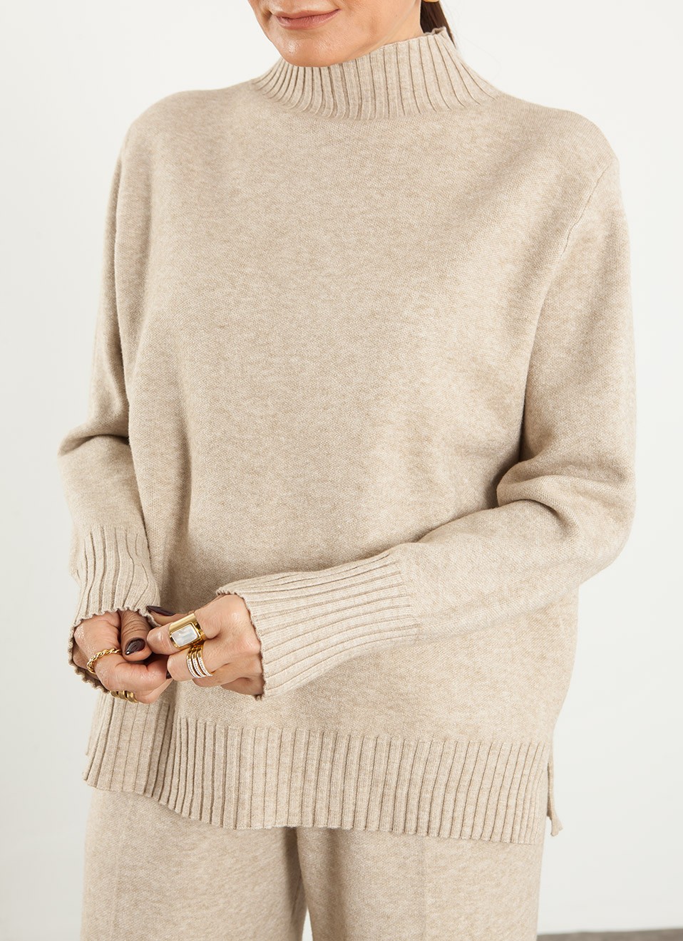 Conjunto de Punto Cuello Perkins Tacto Suave Mujer | Premonición.online