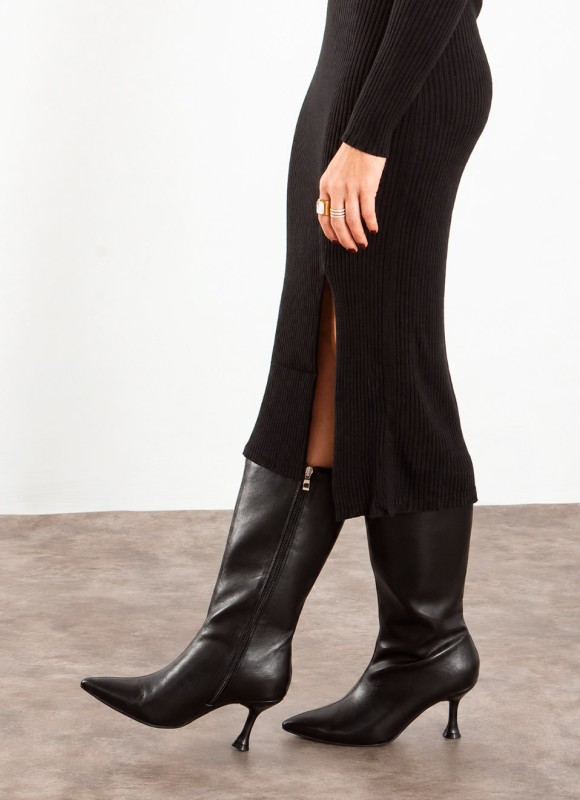Bota Tacón Bajo Mujer | Marrón y Negro | Premonición.online