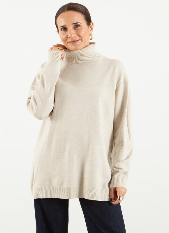 Jersey Básico Cuello Alto Oversize para Mujer | Premonición.online