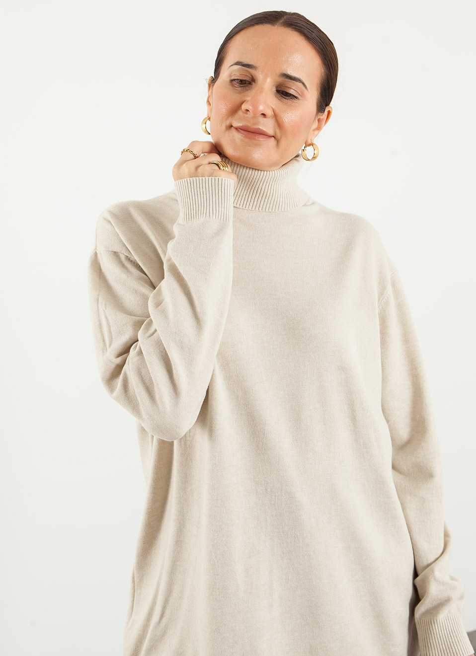Jersey Básico Cuello Alto Oversize para Mujer | Premonición.online