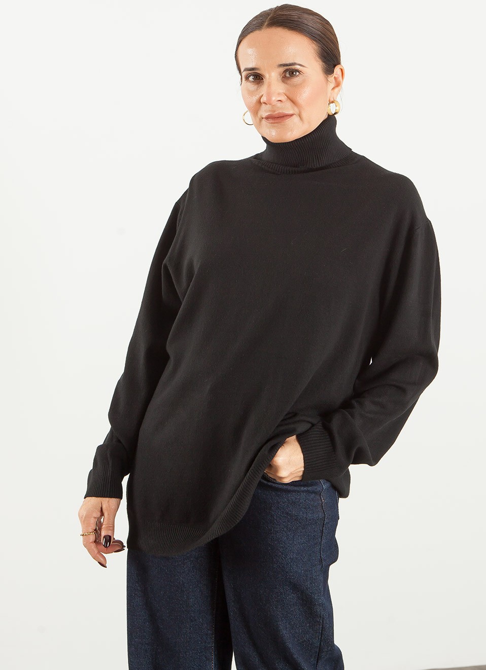Jersey Básico Cuello Alto Oversize para Mujer | Premonición.online