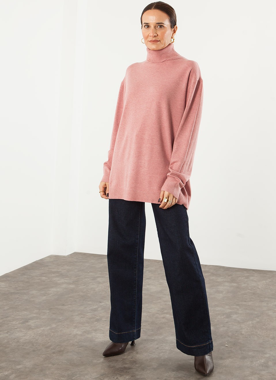Jersey Básico Cuello Alto Oversize para Mujer | Premonición.online