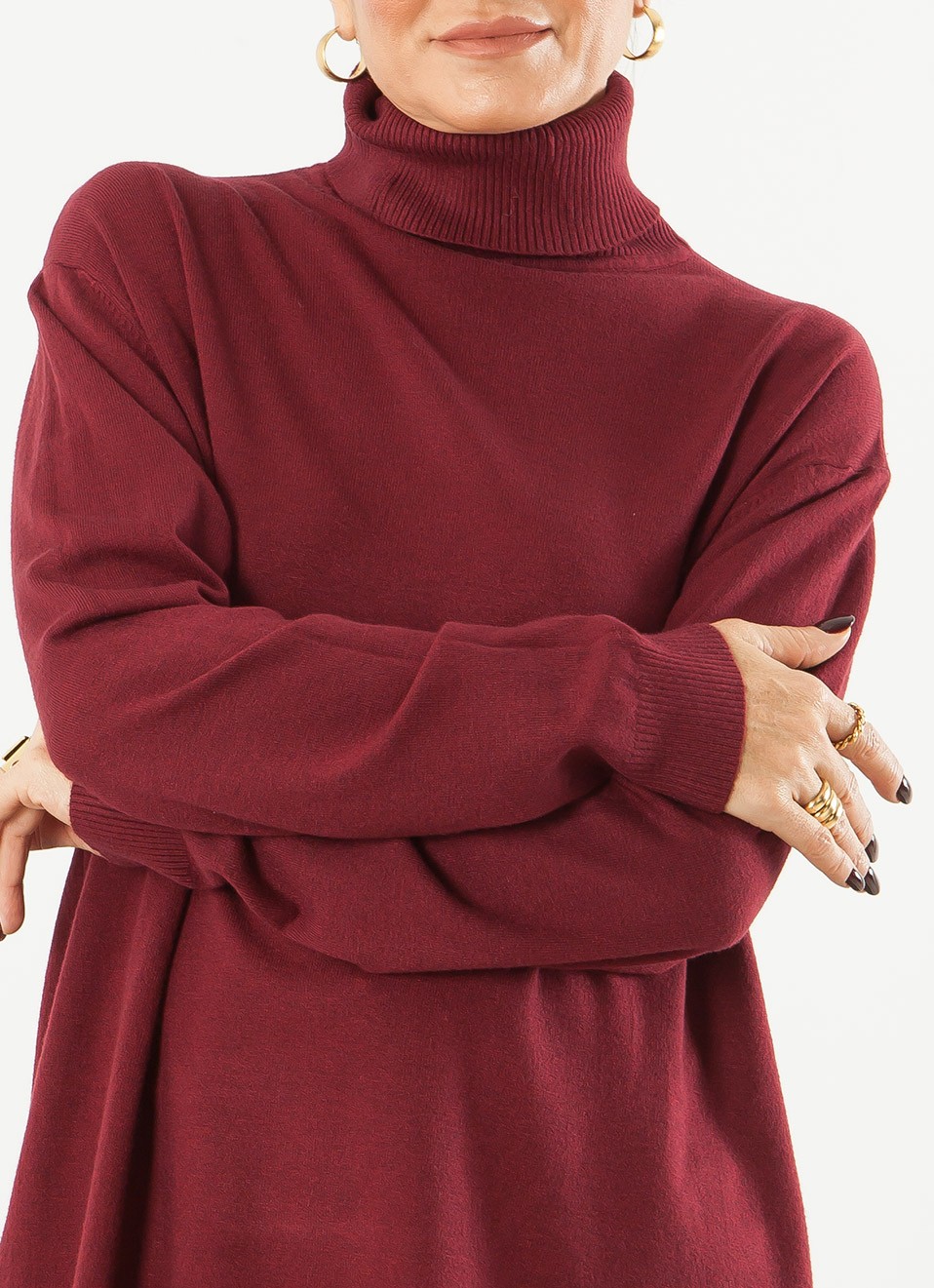 Jersey Básico Cuello Alto Oversize para Mujer | Premonición.online