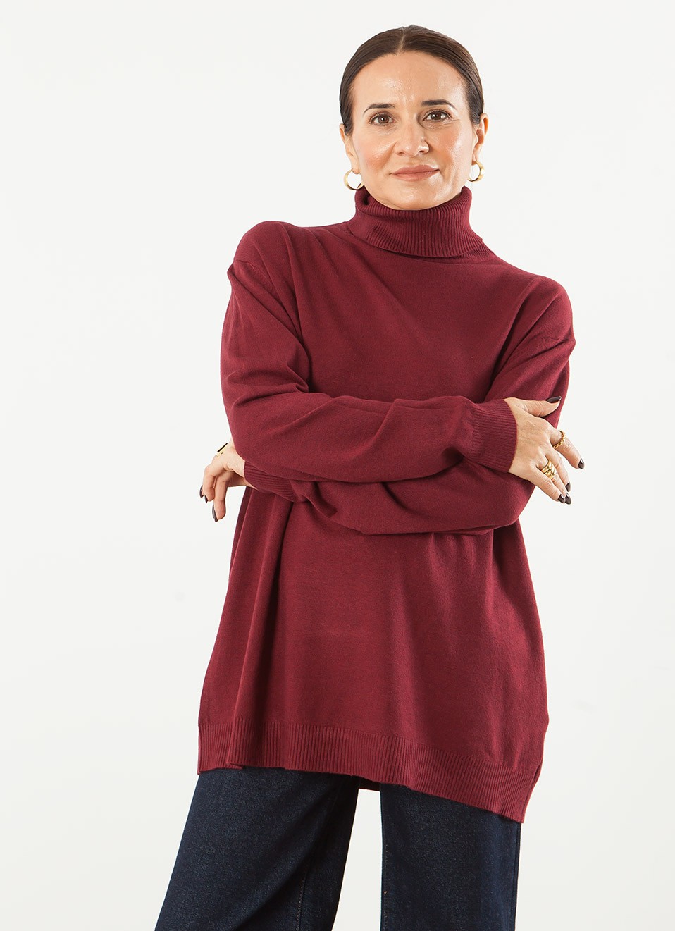 Jersey Básico Cuello Alto Oversize para Mujer | Premonición.online