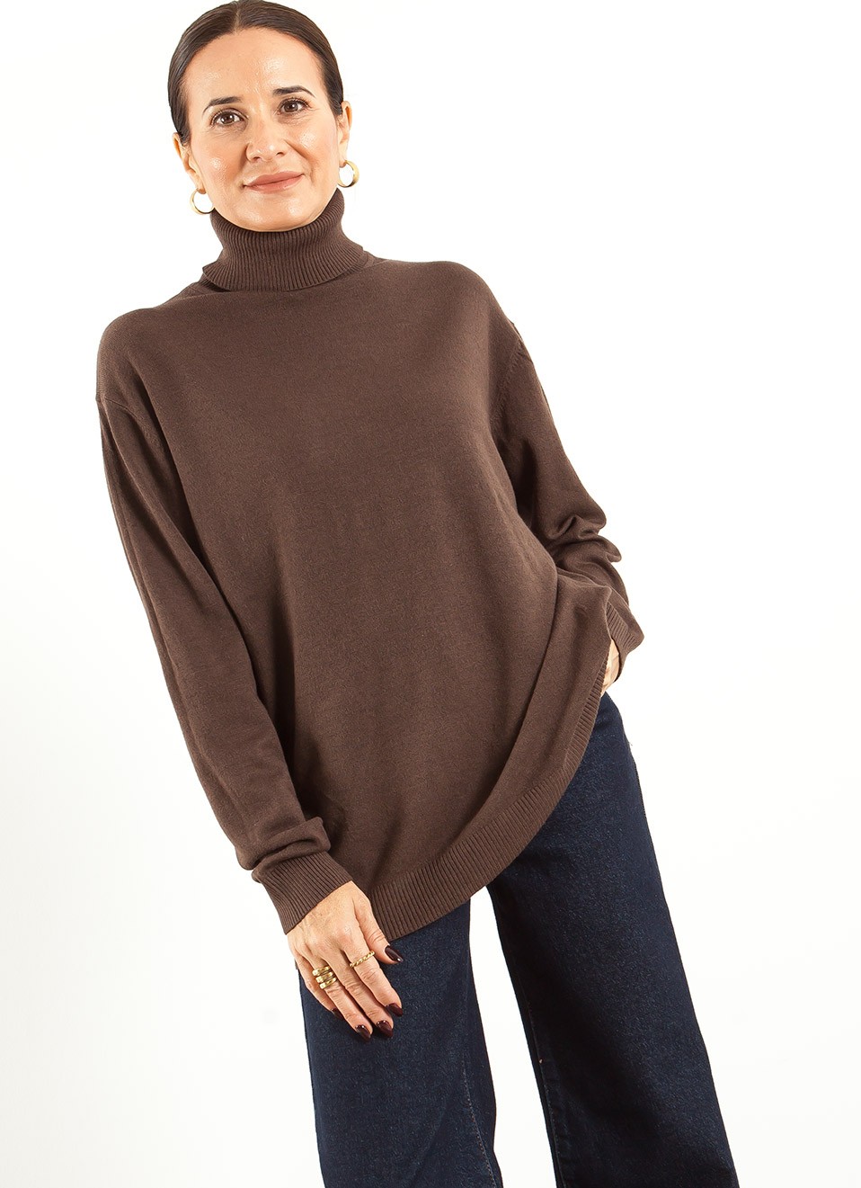 Jersey Básico Cuello Alto Oversize para Mujer | Premonición.online