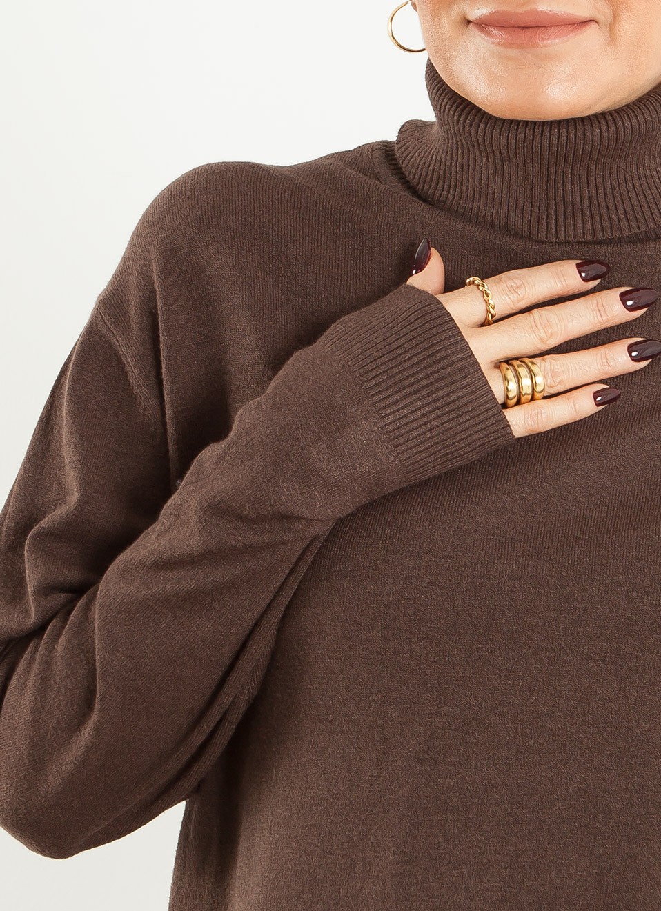 Jersey Básico Cuello Alto Oversize para Mujer | Premonición.online