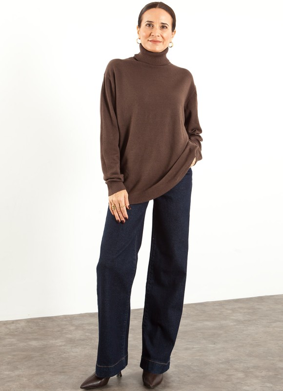 Jersey Básico Cuello Alto Oversize para Mujer | Premonición.online