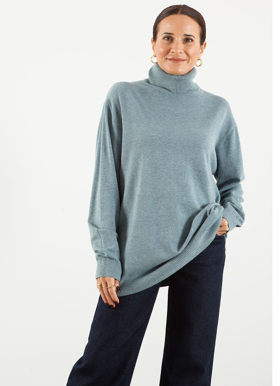 Jersey Básico Cuello Alto Oversize para Mujer | Premonición.online