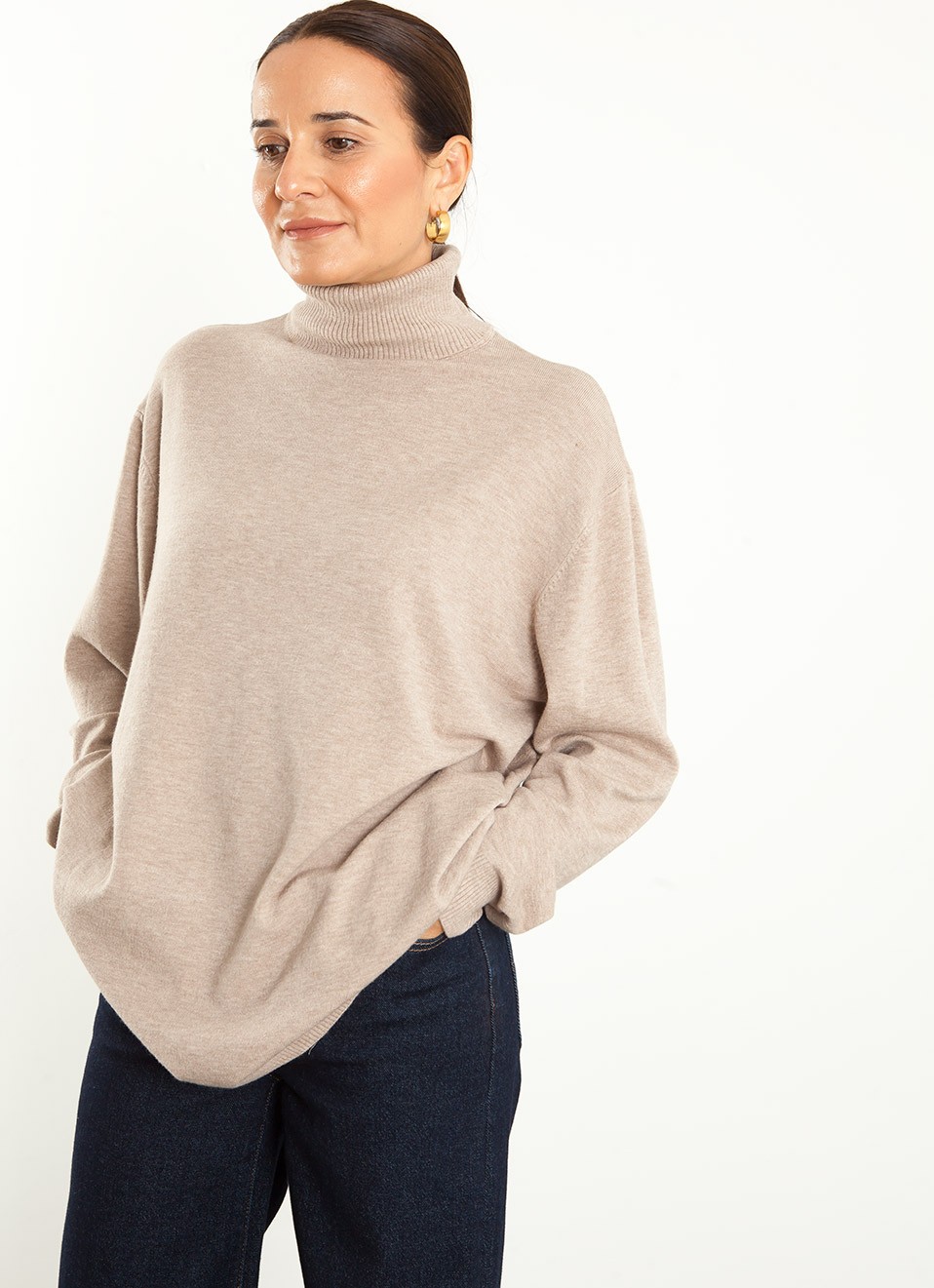 Jersey Básico Cuello Alto Oversize para Mujer | Premonición.online