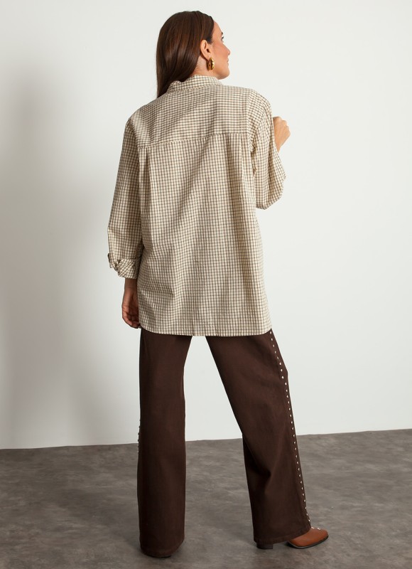Camisa de Cuadros Beige para Mujer | Moda Mujer | Premonición.online