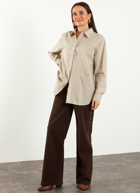 Camisa de Cuadros Beige para Mujer | Moda Mujer | Premonición.online