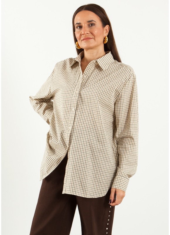 Camisa de Cuadros Beige para Mujer | Moda Mujer | Premonición.online