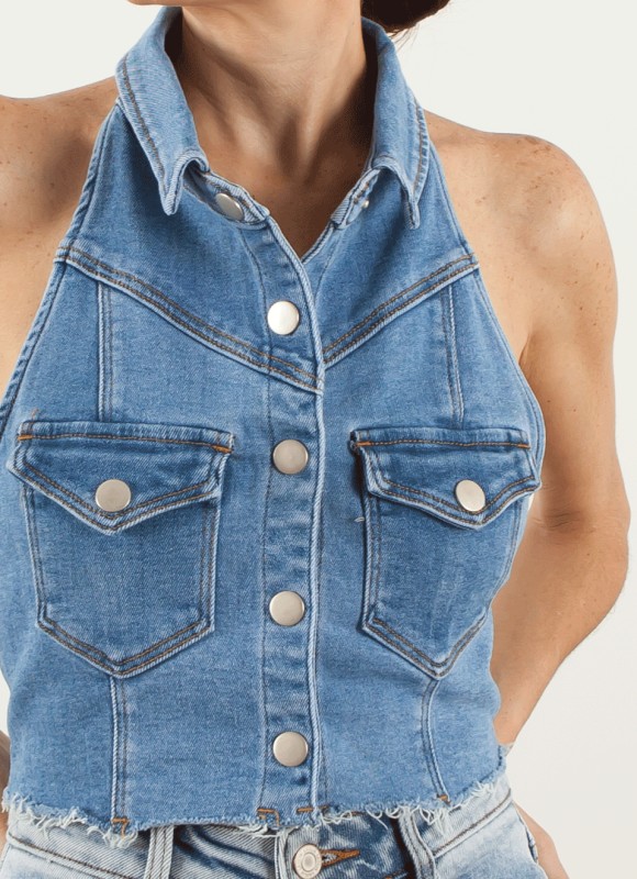 Top denim Cuello Halter