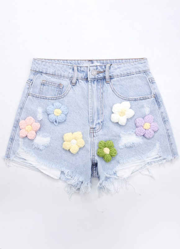 Short denim con flores